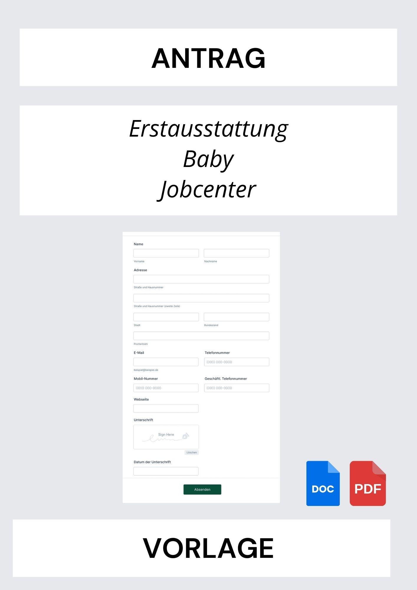 Antrag Erstausstattung Baby Jobcenter Vorlage