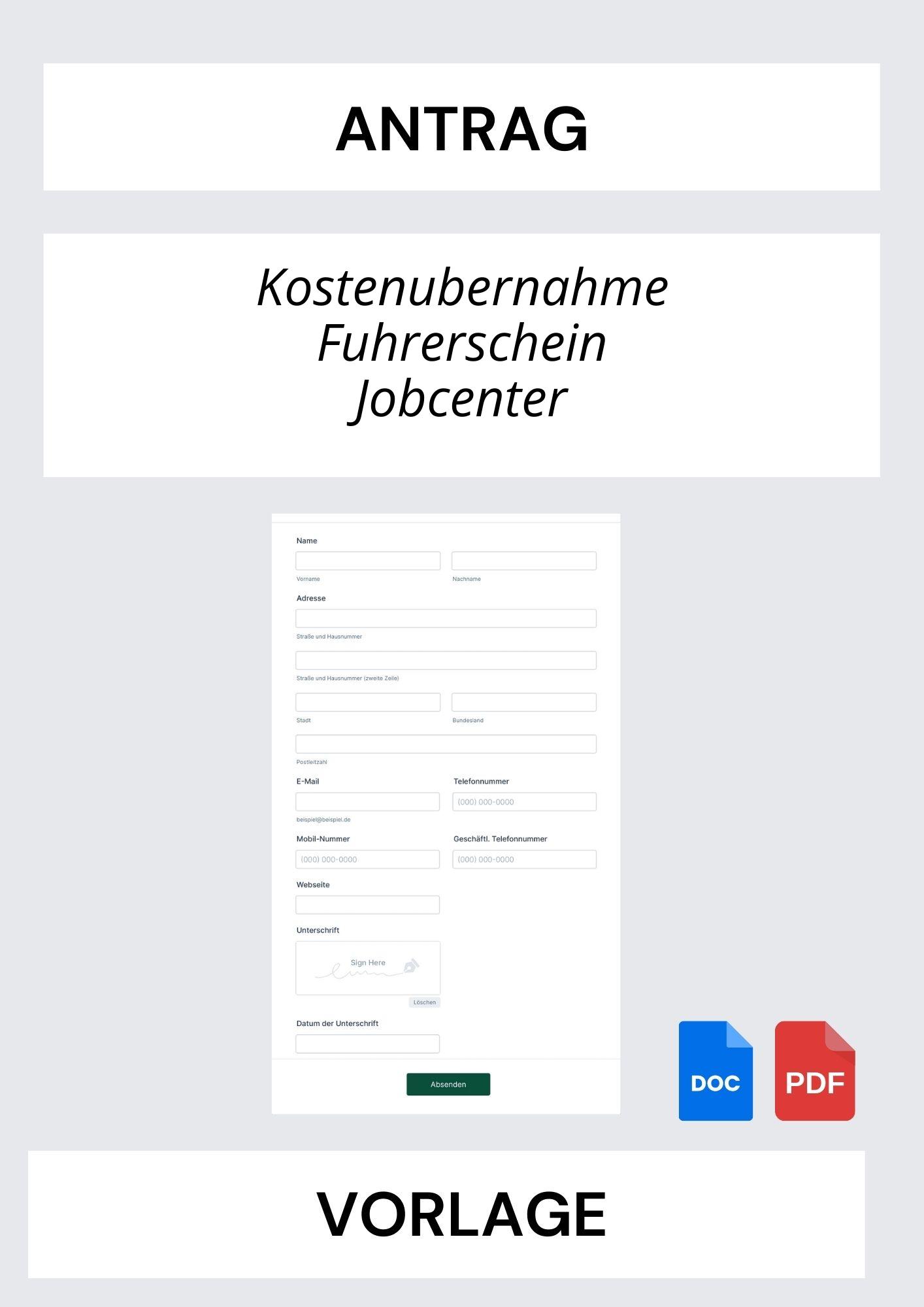 Vorlage Antrag Kostenübernahme Führerschein Jobcenter